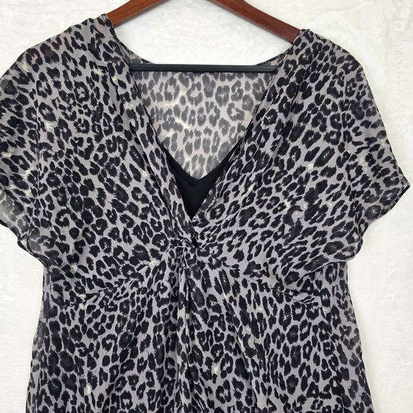 Adrianna Papell Dress Size Small Animal Print Chiffon Overlay Assymetric Short - Picture 11 of 14
